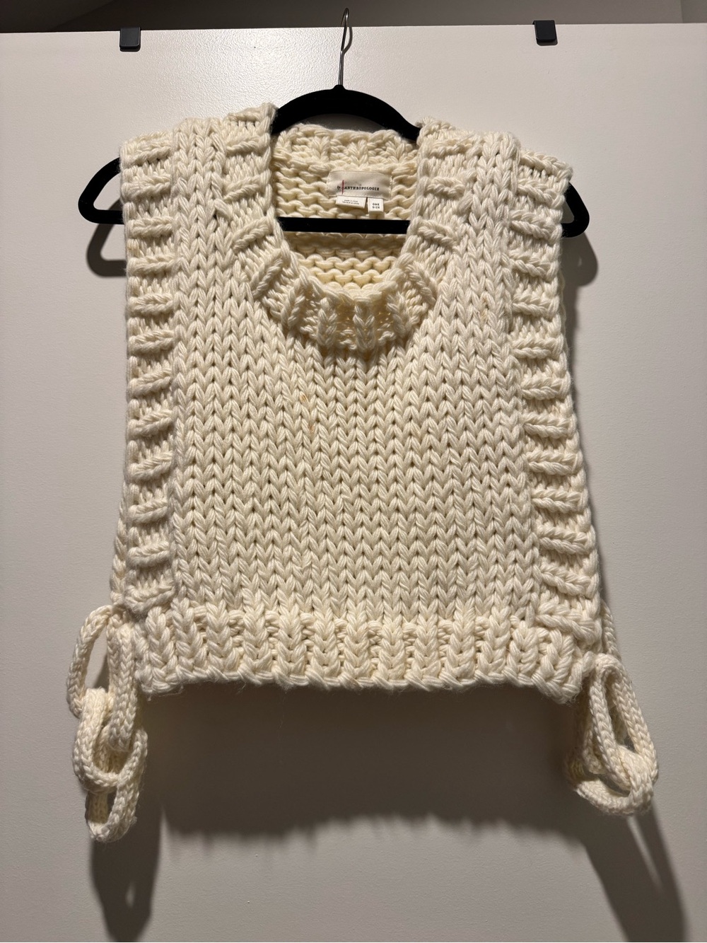 Anthropologie Cream Chunky Knit Sleeveless Sweater Vest